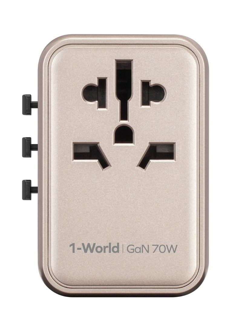 Momax UA8 1-World 70W GaN 5 Ports + Multi Plug Travel Adapter Multi Volt 100-250V USB-C / USB-A - Titanium
