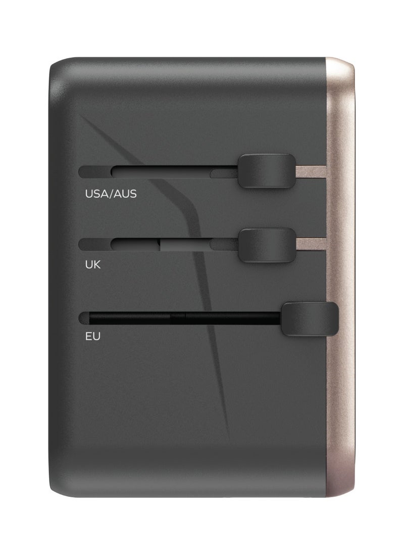 Momax UA8 1-World 70W GaN 5 Ports + Multi Plug Travel Adapter Multi Volt 100-250V USB-C / USB-A - Titanium