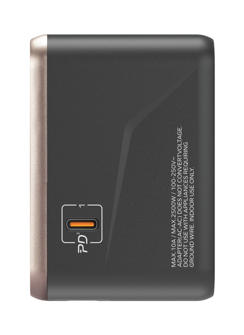Momax UA8 1-World 70W GaN 5 Ports + Multi Plug Travel Adapter Multi Volt 100-250V USB-C / USB-A - Titanium