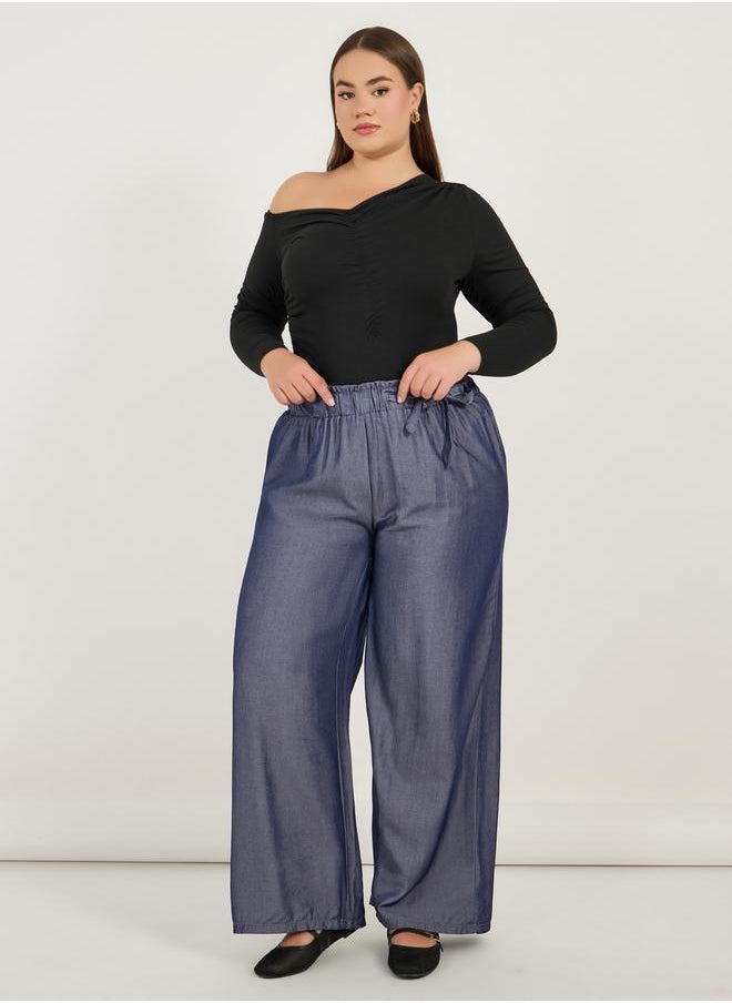 Styli Plus Size High Rise Drawstring Paper Bag Waist Pants  - Image 1