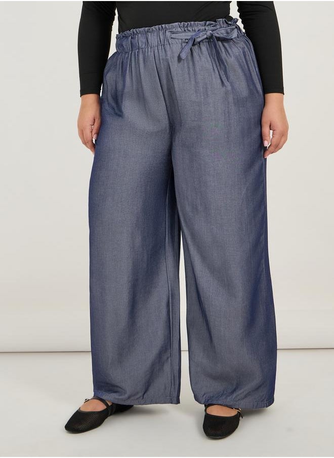 Styli Plus Size High Rise Drawstring Paper Bag Waist Pants  - Image 2