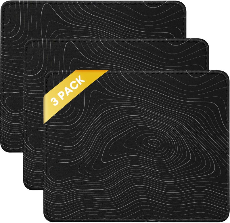 JIKIOU 3 Pack Mouse Pad with Stitched Edge, Comfortable Mouse Pads with Non-Slip Rubber Base, Washable Mousepads Bulk with Smooth Cloth, Mouse Pads for Computers Laptop Mouse 10.2x8.3x0.12inch Contour - Image 1