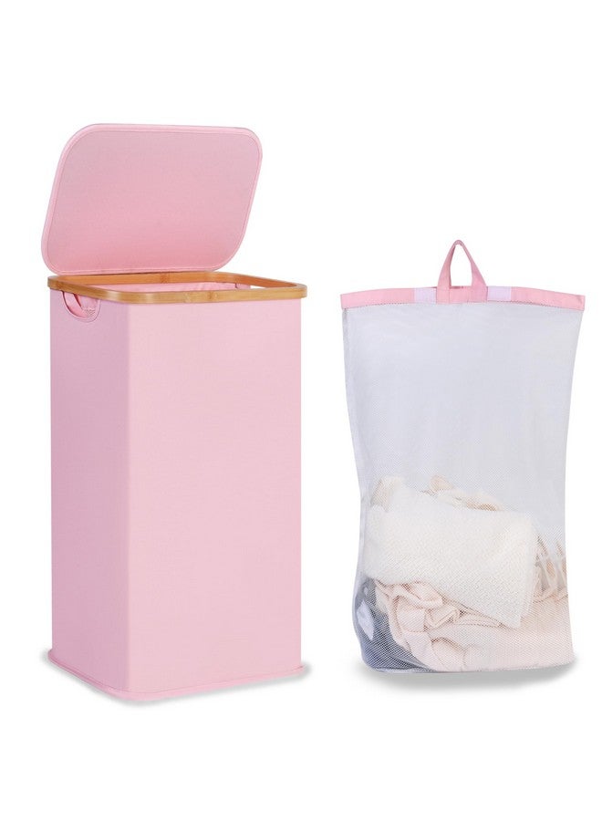 iEGrow iEGrow Laundry Hamper with Lid, 110L Large Laundry Basket with Handle and Lid, Collapsible Clothes Basket Organizer with Removable Inner Bag for Clothes Toys Towels,Pink - Image 1