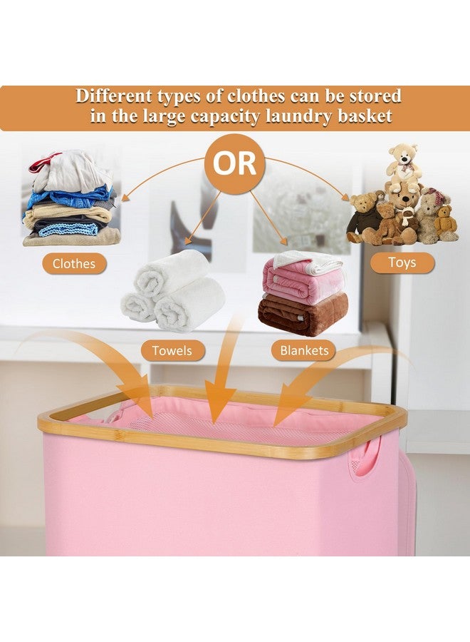 iEGrow iEGrow Laundry Hamper with Lid, 110L Large Laundry Basket with Handle and Lid, Collapsible Clothes Basket Organizer with Removable Inner Bag for Clothes Toys Towels,Pink - Image 4
