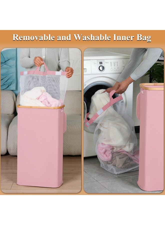 iEGrow iEGrow Laundry Hamper with Lid, 110L Large Laundry Basket with Handle and Lid, Collapsible Clothes Basket Organizer with Removable Inner Bag for Clothes Toys Towels,Pink - Image 2