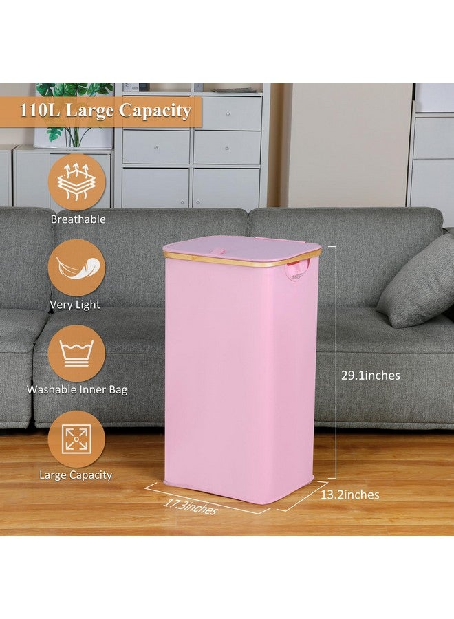iEGrow iEGrow Laundry Hamper with Lid, 110L Large Laundry Basket with Handle and Lid, Collapsible Clothes Basket Organizer with Removable Inner Bag for Clothes Toys Towels,Pink - Image 3