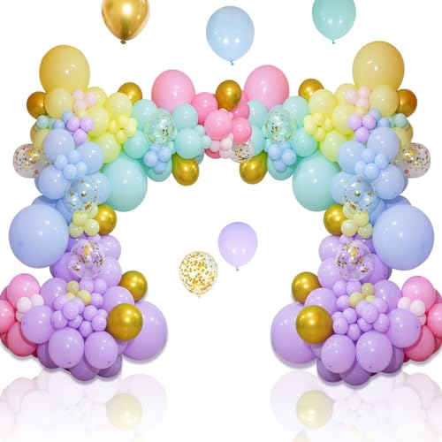 KAWKALSH 219Pcs Rainbow Balloons Garland Arch Kit Different Sizes Latex Balloons Assorted Pastel Party Balloons Arch for Birthday Baby Shower Wedding Engagement Anniversary Party Decorations - Image 1