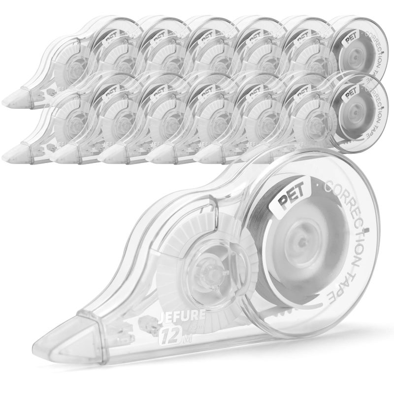 JEFURE 12 Pcs Correction Tape, 39.4 Ft White Wrong Out Tear-Resistant Bulk, Instant Corrections Easy To Use Applicator for School, Office, Note Taking, Journal (Tape Width 0.2 in, Clear) - Image 1