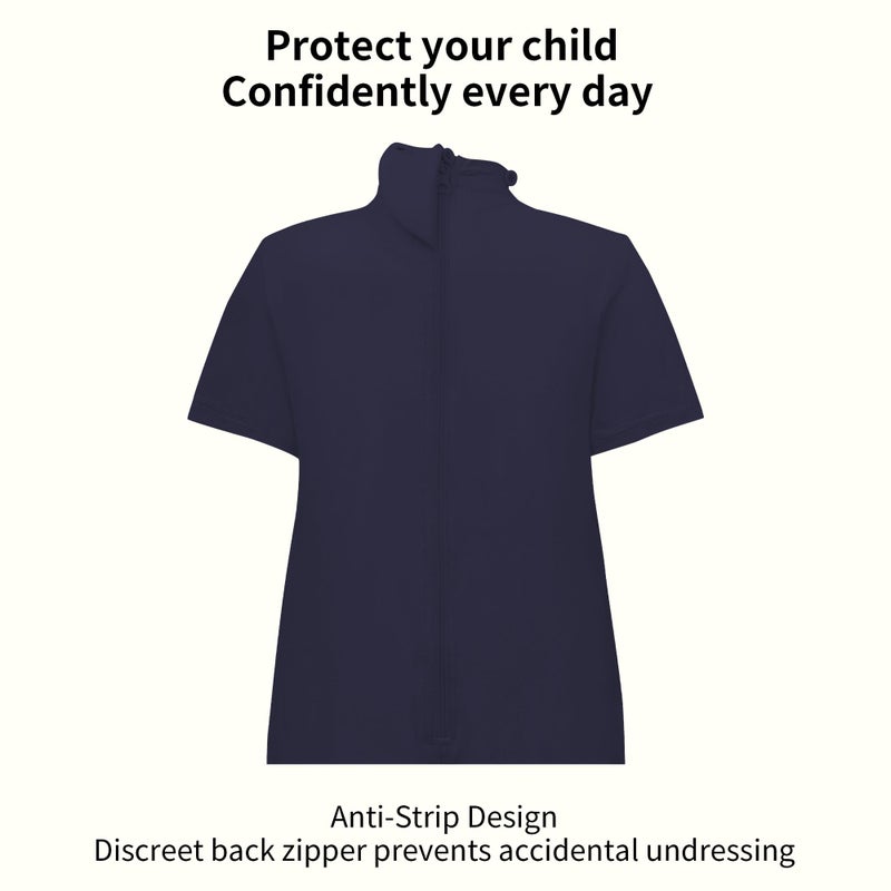 EEOST Adaptive Clothing for Kids Special Needs Autism Sensory Jumpsuit Anti-Strip Romper with Back Zipper Sizes 3-16 Years (Navy, 5-6 Years Old) - Image 2