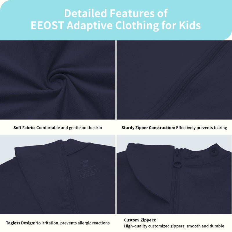EEOST Adaptive Clothing for Kids Special Needs Autism Sensory Jumpsuit Anti-Strip Romper with Back Zipper Sizes 3-16 Years (Navy, 5-6 Years Old) - Image 4