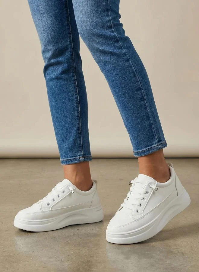 Take Two  White Chunky Sole Lace-Up Sneakers for Women | Best Price UAE