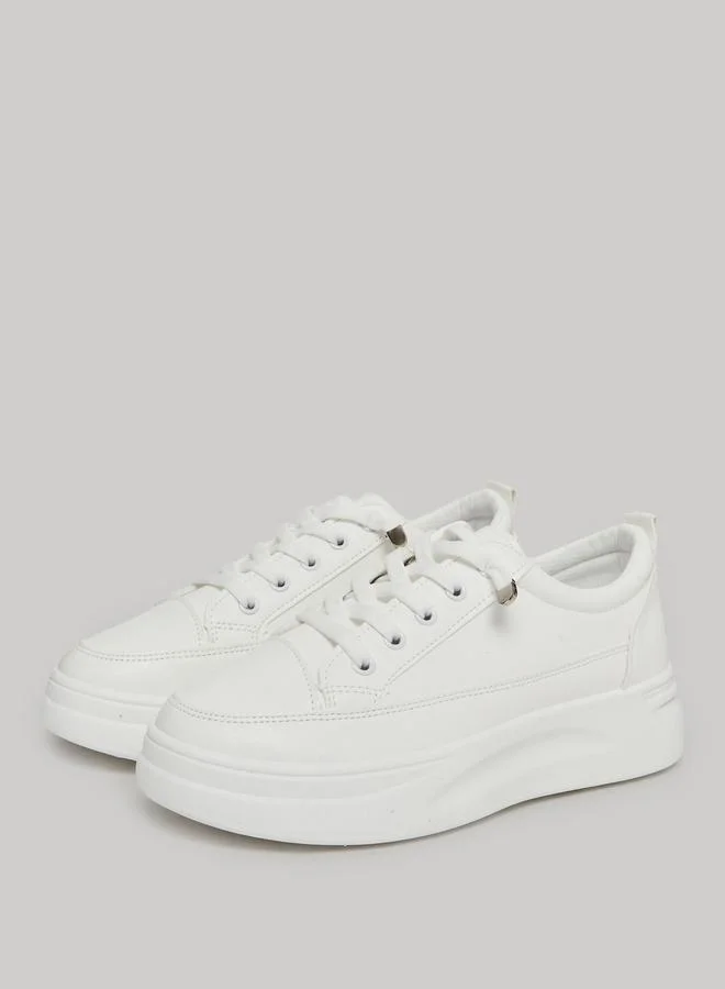 Take Two White Chunky Sole Lace-Up Sneakers