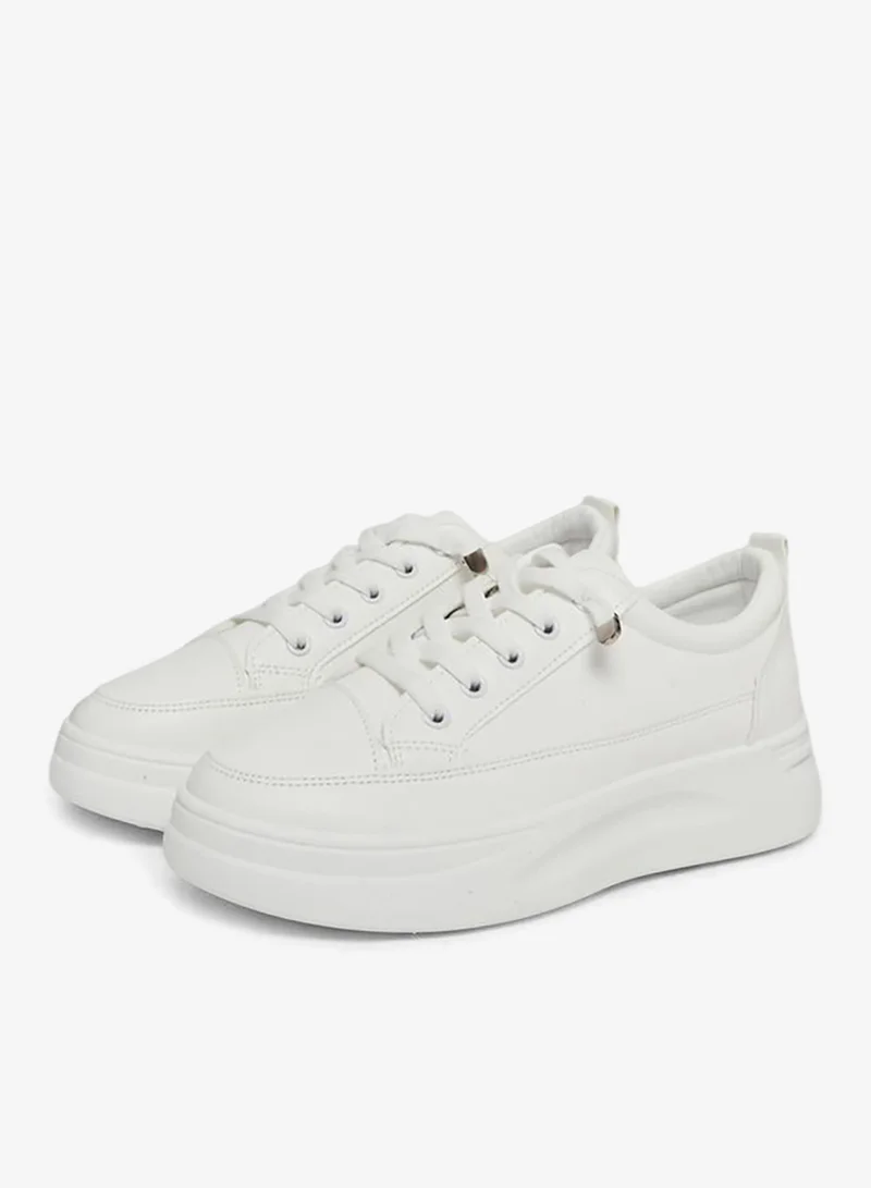 Take Two White Chunky Sole Lace-Up Sneakers