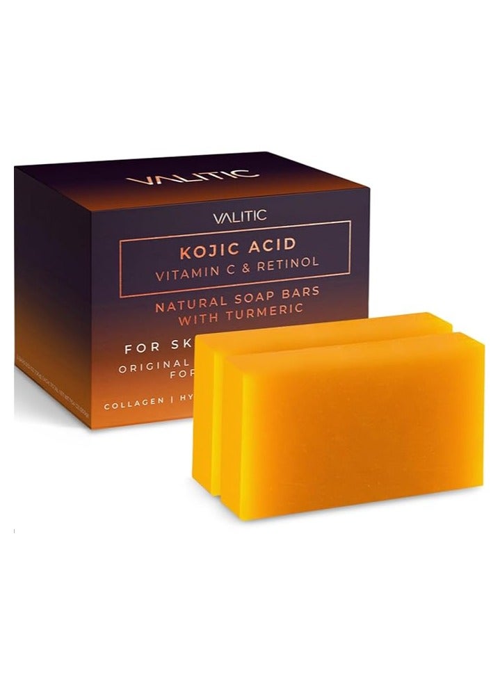 VALITIC Kojic Acid Dark Spot Remover Soap Bars with Vitamin C, Retinol, Collagen, Turmeric - Original Japanese Complex Infused with Hyaluronic Acid, Vitamin E, Shea Butter, Castile Olive Oil (2 PC) - Image 1