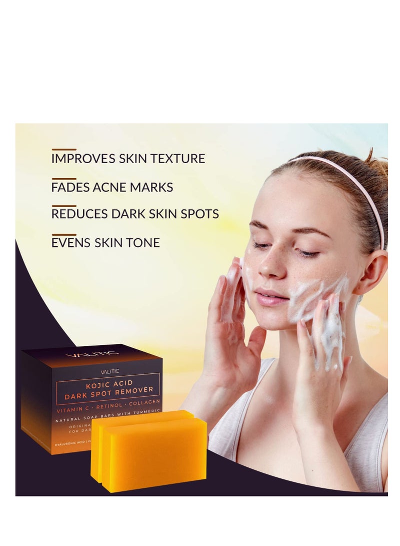 VALITIC Kojic Acid Dark Spot Remover Soap Bars with Vitamin C, Retinol, Collagen, Turmeric - Original Japanese Complex Infused with Hyaluronic Acid, Vitamin E, Shea Butter, Castile Olive Oil (2 PC) - Image 4
