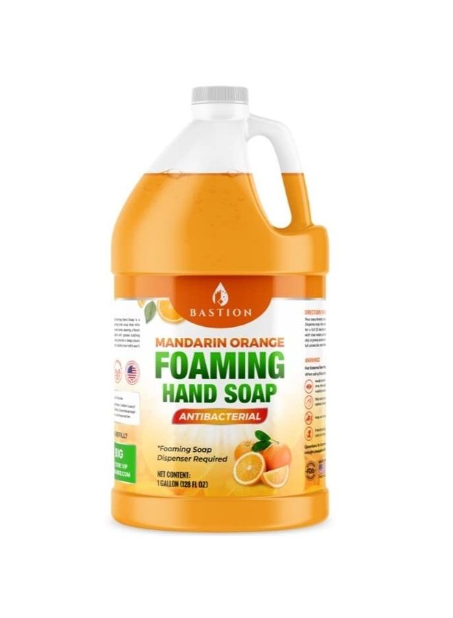 Bastion Foaming Antibacterial Hand Soap: Mandarin Orange Scented Instant Foam Hand Wash Refill 1 Gallon (128 oz) Bulk Jug. Made In The USA - Image 1