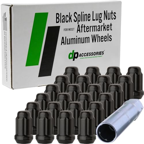 DPAccessories Black M12x150 Lug Nuts for Aftermarket Wheels Closed End Spline Tuner 34mm 135 Tall Set of 24 D5246P230824
