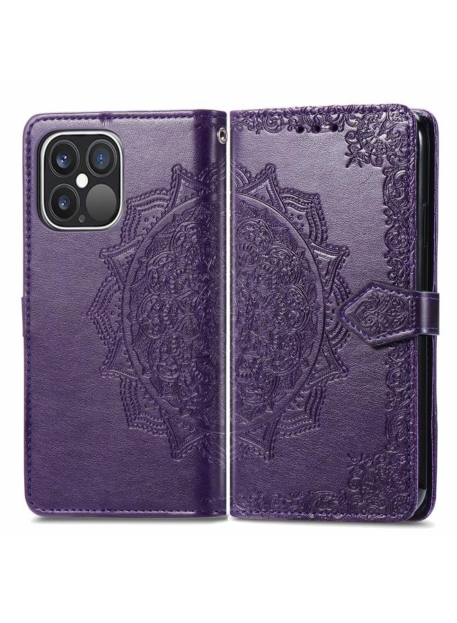 Zaboon Case For iPhone 13 Pro Mandala Flower Embossed Horizontal Flip Leather Case with Holder & Three Card Slots & Wallet & Lanyard - Image 2