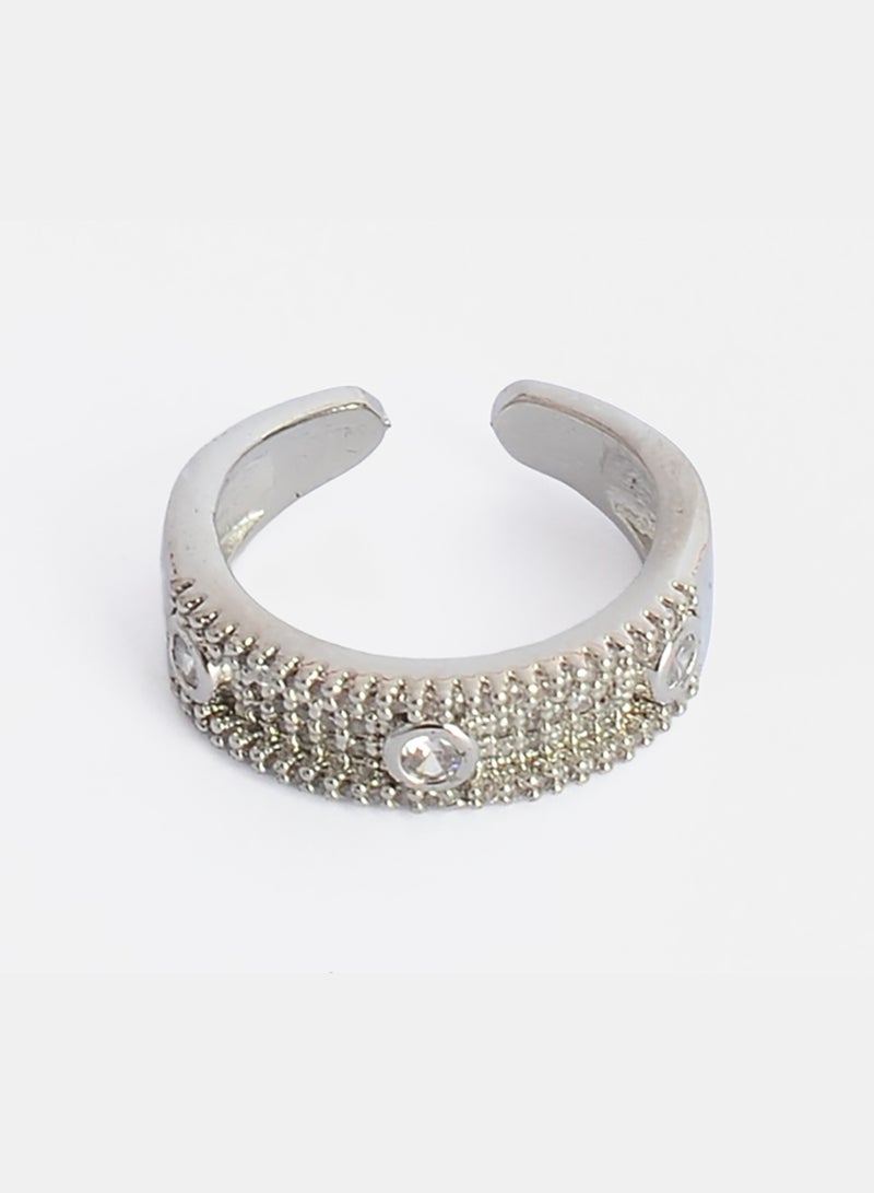 Akher el Ankoud Women'S Open Ring With A Wide Design, Set With Delicate Rows Of Zircon And Prominent Round Stones. - Image 3