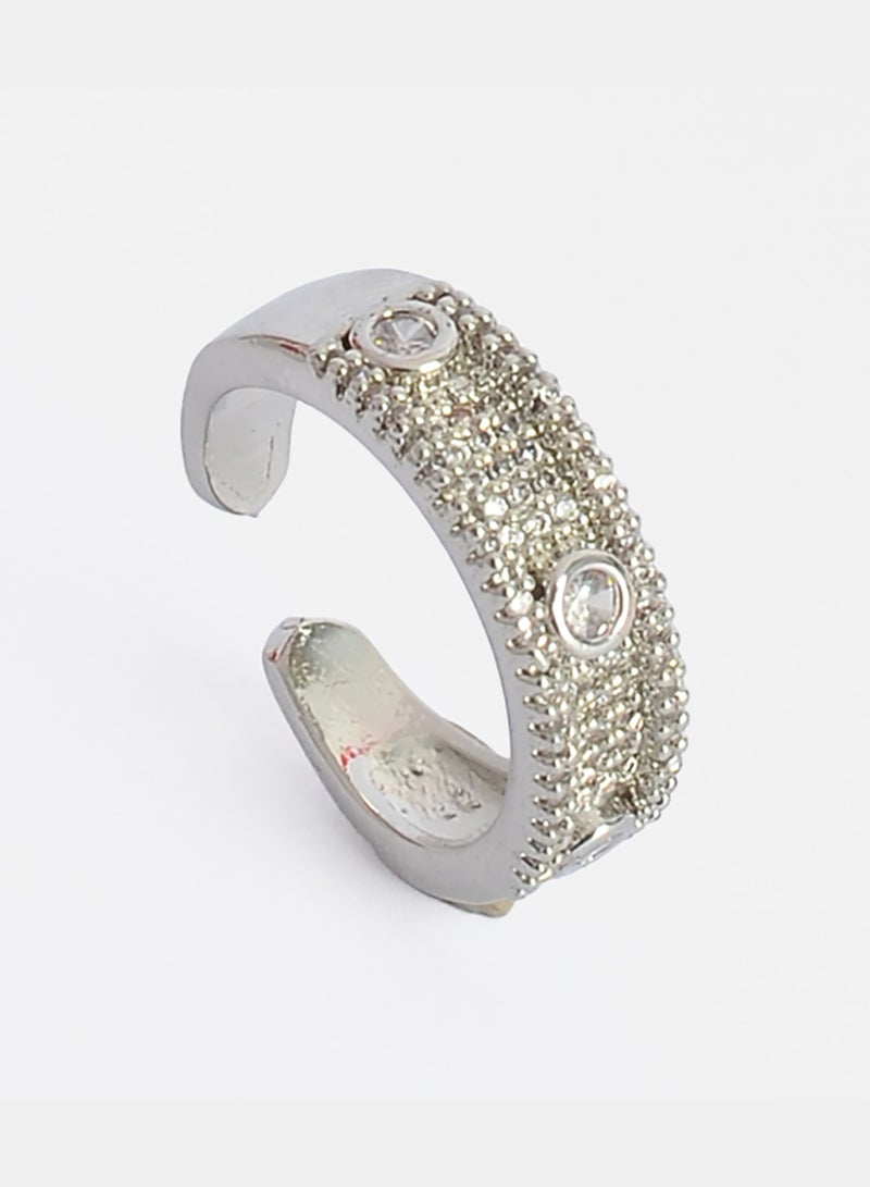 Akher el Ankoud Women'S Open Ring With A Wide Design, Set With Delicate Rows Of Zircon And Prominent Round Stones. - Image 1