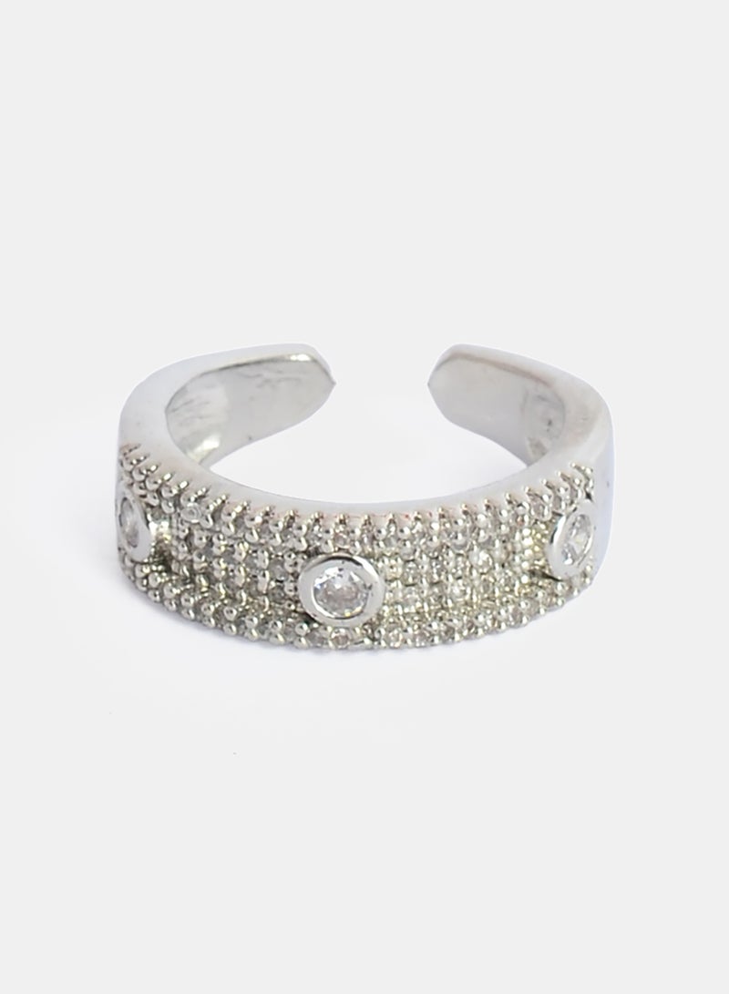 Akher el Ankoud Women'S Open Ring With A Wide Design, Set With Delicate Rows Of Zircon And Prominent Round Stones. - Image 2