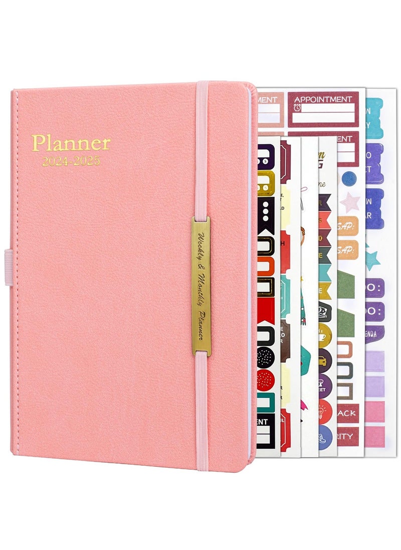 Generic 2024 Leather Planner Weekly and Monthly, 18 Months Calendar Book, 2024 Academic Planner From Jan. 2024-June 2025, 2024 Appointment Book, Daily Agenda, Yearly Teachers Planner (5.7 X 8.5" Pink)  - Image 1