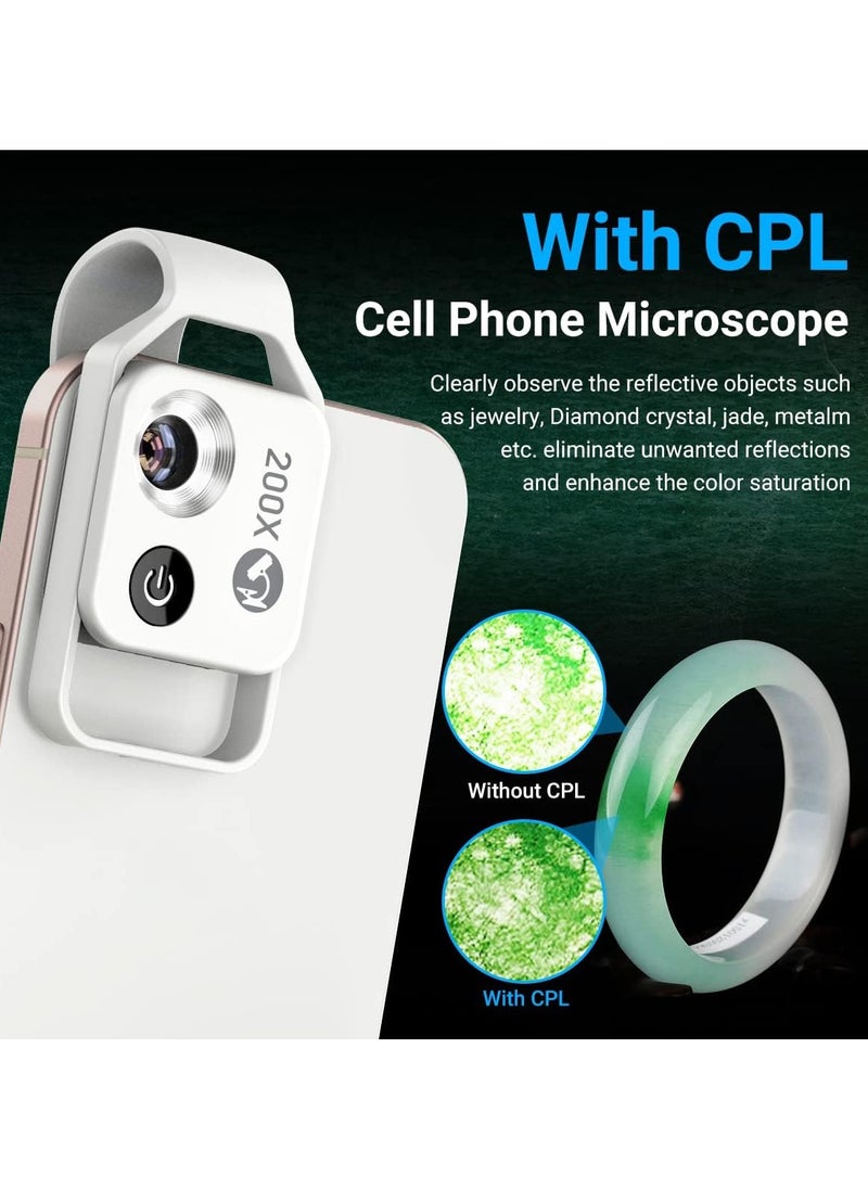 General - 200X Phone Mini Pocket Microscope with LED Light/Universal Clip, Portable Digital Microscope Camera Attachments for 99% Smartphone，200X with CPL - Image 1