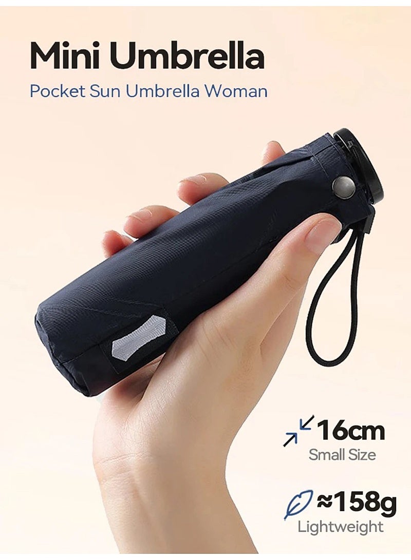 Pocket Mini Umbrella Woman UV Protection Girls Sun Umbrella Parasol 6 Ribs Carbon Fiber Compact Umbrella Foldable NYS-007-2-Navy - Image 1