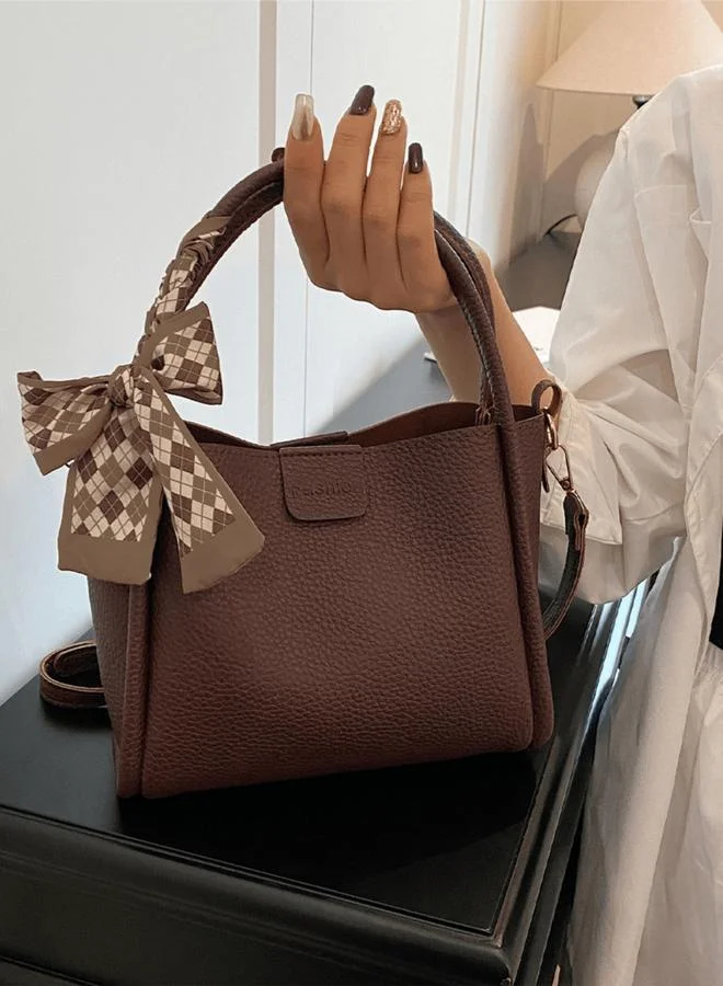 Coffee Brown Handbag with Bow Detail