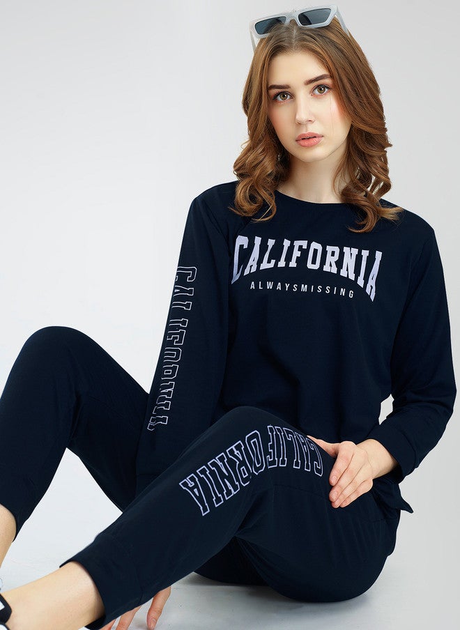 Zeyo Typography Printed Sweatshirt With Jogger - Image 1