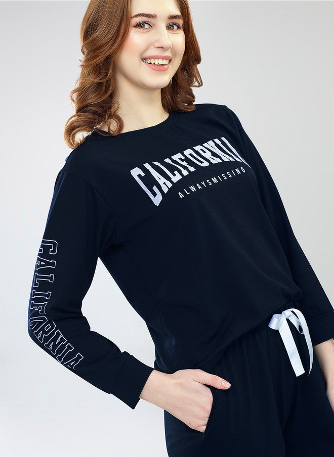 Zeyo Typography Printed Sweatshirt With Jogger - Image 2