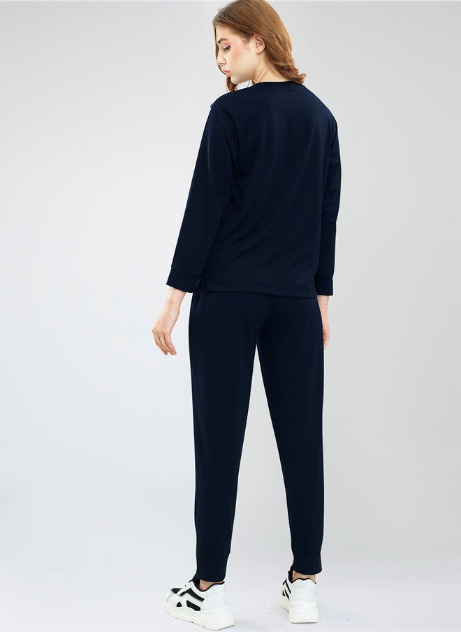 Zeyo Typography Printed Sweatshirt With Jogger - Image 5