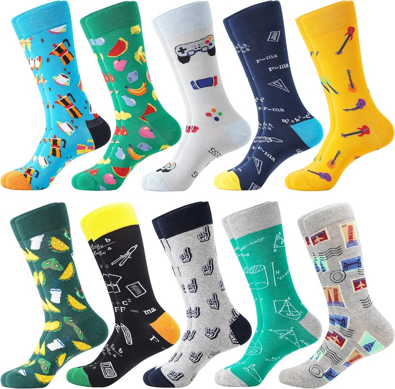 BISOUSOX Mens Dress Socks Funny Fun Colorful Crazy Funky Crew Socks for Men Novelty Happy Cotton Size 9-12 - Image 1