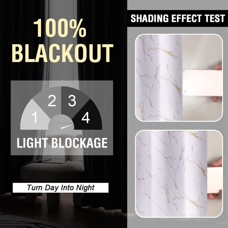H.VERSAILTEX 100% Blackout Curtains 84 inch Length 2 Panels Set Marble Designs Printed Drapes Thermal Curtains for Bedroom with Black Liner Sound Proof Curtains  Gold - Image 3