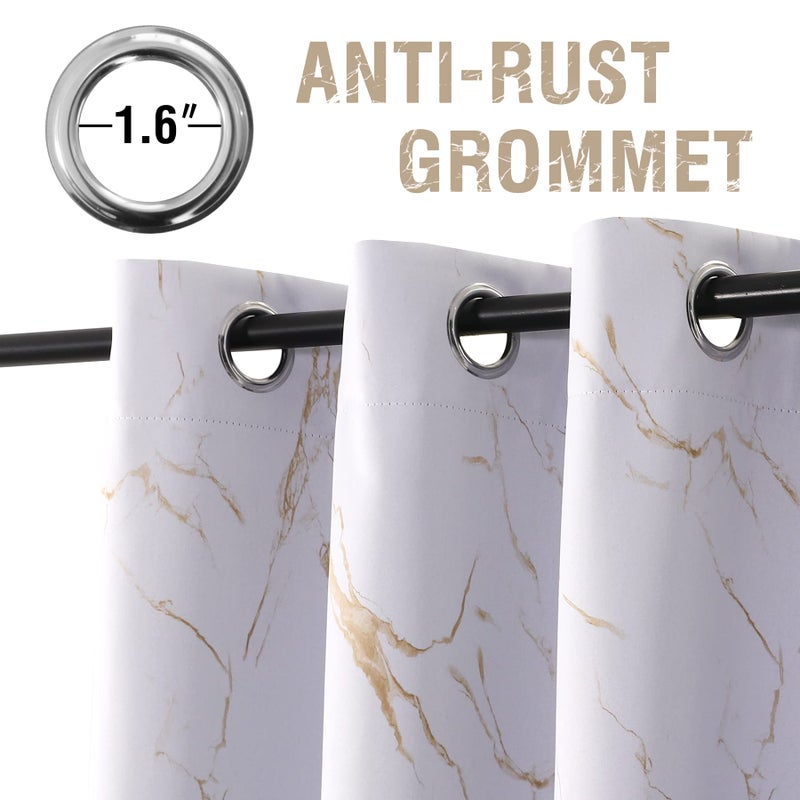 H.VERSAILTEX 100% Blackout Curtains 84 inch Length 2 Panels Set Marble Designs Printed Drapes Thermal Curtains for Bedroom with Black Liner Sound Proof Curtains  Gold - Image 5