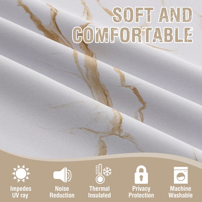 H.VERSAILTEX 100% Blackout Curtains 84 inch Length 2 Panels Set Marble Designs Printed Drapes Thermal Curtains for Bedroom with Black Liner Sound Proof Curtains  Gold - Image 4
