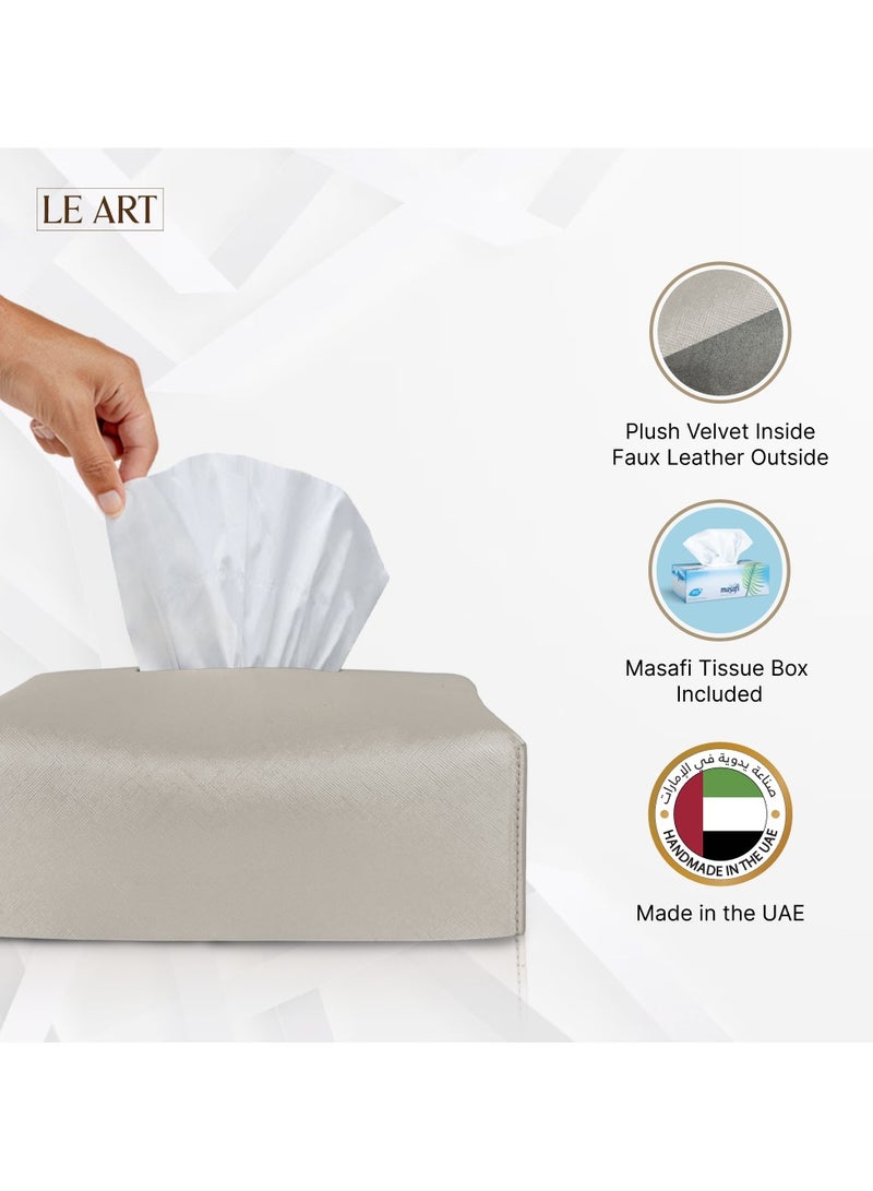 LeArt Leather Tissue Box Cover – Home Decorations for Living Room, Bedroom and Office | Car Tissue Holder | Tissue Holder | Tissue Box Holder for Car | Tissue Box Cover for Car (Metallic Ivory) - Image 2