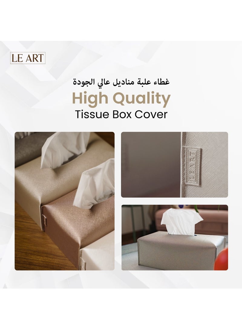 LeArt Leather Tissue Box Cover – Home Decorations for Living Room, Bedroom and Office | Car Tissue Holder | Tissue Holder | Tissue Box Holder for Car | Tissue Box Cover for Car (Metallic Ivory) - Image 4