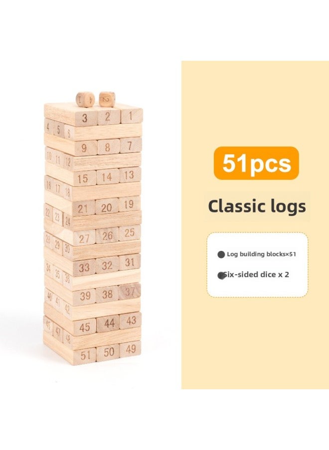 Children's Puzzle Stacking Layered High Cracking Balanced Cracking Building Blocks Stacking Wood Headline Table Game Benefit Intelligence Toys-Color:Wood Color 51 Capsules