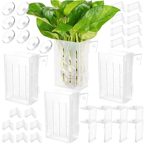 Borlech Upgraded Large Aquarium Plant Holder with Hooks and Suction Cups for Fish Tank Aquaponic Plant Cultivation and Aquascape Decorations (Semitransparent) - Image 1