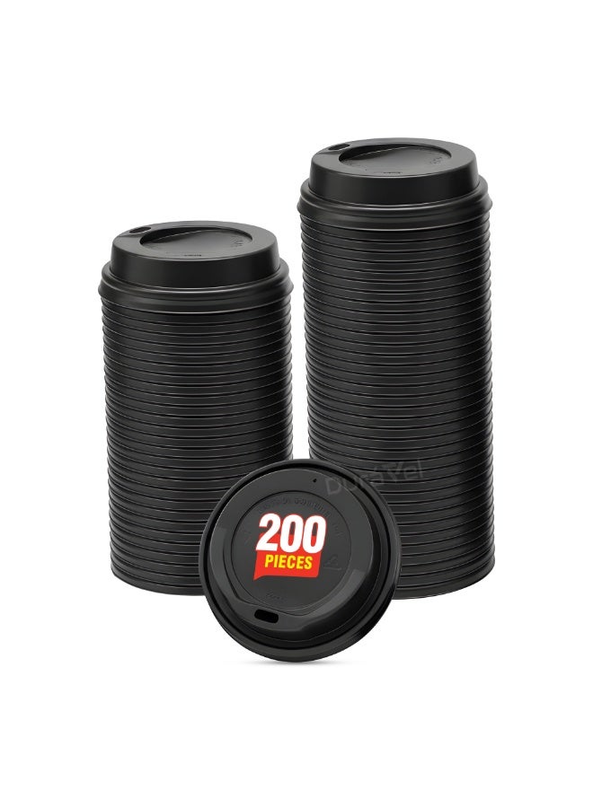 Duravel 200Pcs Coffee Cup Lids - Disposable Coffee Lids Paper Cups for 12 oz 14 oz and 16 oz Squat Cups, Dome Cup Lids for To-Go Beverages, Expresso, Tea, Hot Chocolate Black - Image 1
