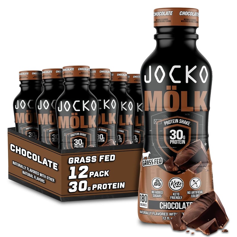 Jocko Fuel Jocko Mlk 30g Grass Fed Protein Shakes  No Added Sugar Protein Drinks KETO Friendly  Ready to Drink 12 FL Oz Pack of 12 Chocolate - Image 1