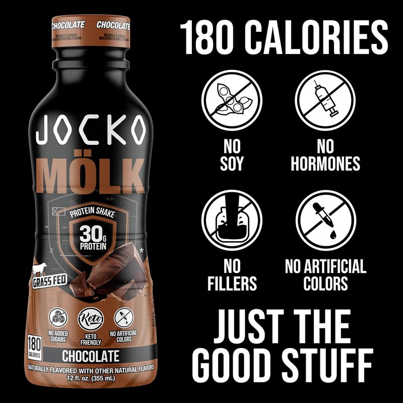 Jocko Fuel Jocko Mlk 30g Grass Fed Protein Shakes  No Added Sugar Protein Drinks KETO Friendly  Ready to Drink 12 FL Oz Pack of 12 Chocolate - Image 3