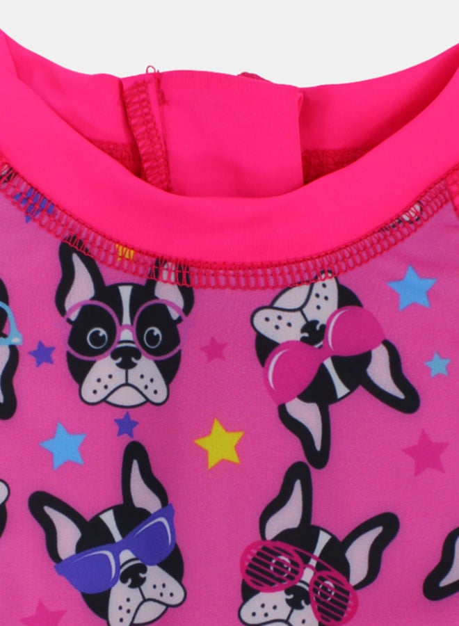 I.Wear I.Wear Baby Girls Swimsuit Overall, Polyester – Fuchsia with Dogs Design - Image 2