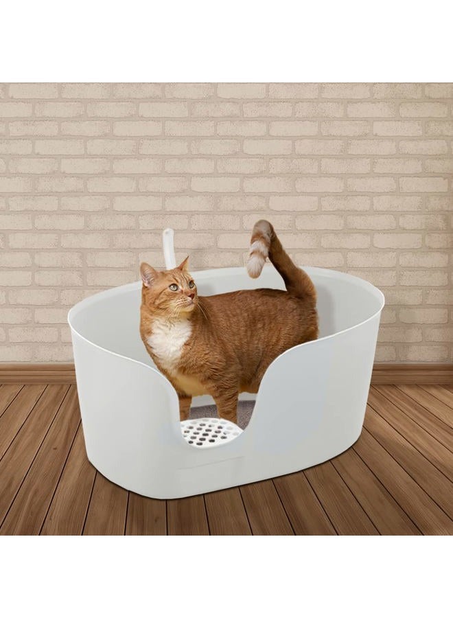 Richell PAW TRAX High Wall Cat Litter Box XL, Large High Sides Cat Litter Pan in White - Image 2