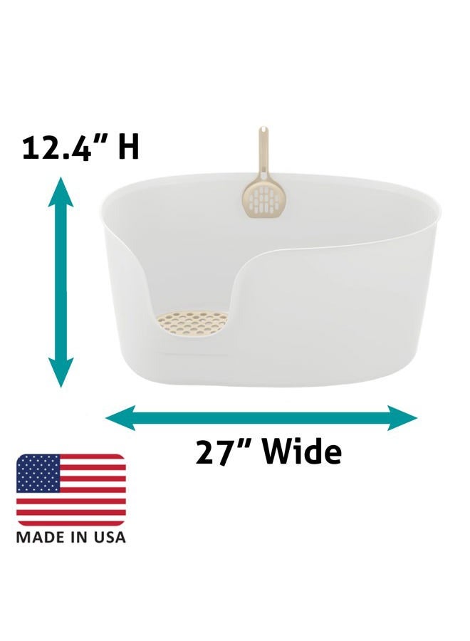 Richell PAW TRAX High Wall Cat Litter Box XL, Large High Sides Cat Litter Pan in White - Image 3