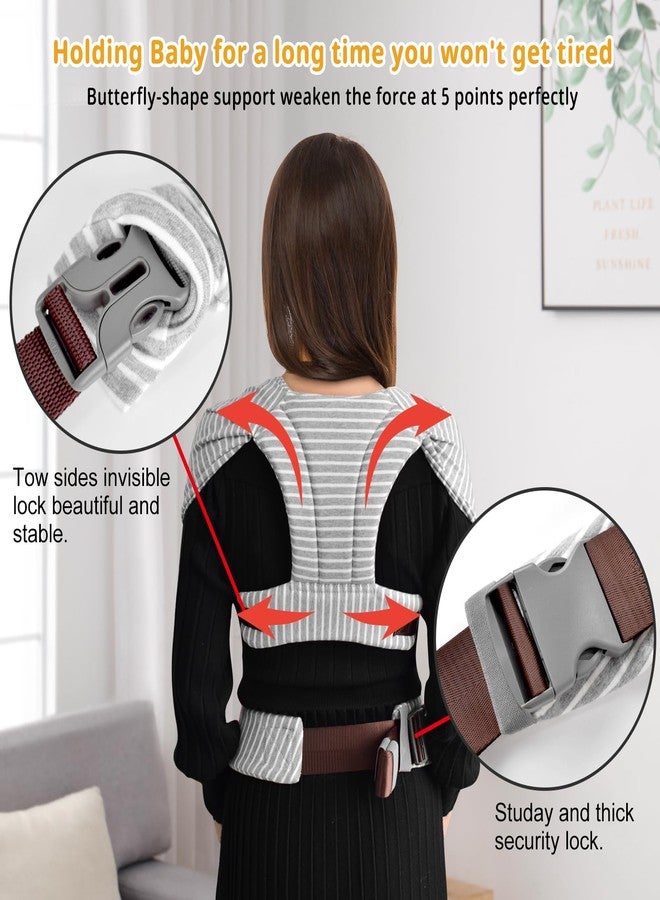 CUBY Baby Wraps Carrier, Skin-Friendly and Soft Cotton Front Newborn Carrier Wrap, One Size Fits All for Newborn Toddlers- Hands Free Baby Wearing Wrap for Travel Outdoor Gifts (Grey Stripe) - Image 3