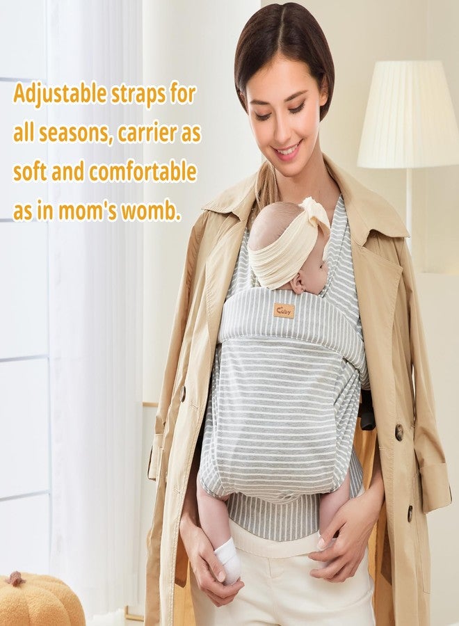 CUBY Baby Wraps Carrier, Skin-Friendly and Soft Cotton Front Newborn Carrier Wrap, One Size Fits All for Newborn Toddlers- Hands Free Baby Wearing Wrap for Travel Outdoor Gifts (Grey Stripe) - Image 4