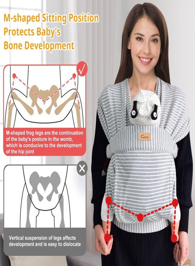 CUBY Baby Wraps Carrier, Skin-Friendly and Soft Cotton Front Newborn Carrier Wrap, One Size Fits All for Newborn Toddlers- Hands Free Baby Wearing Wrap for Travel Outdoor Gifts (Grey Stripe) - Image 5