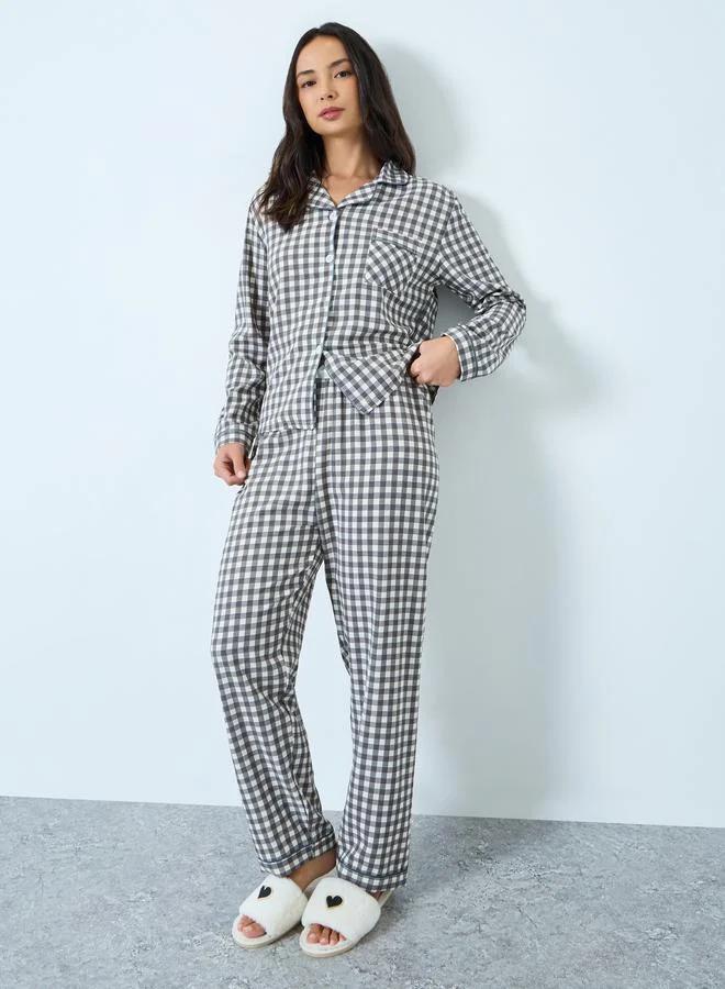 تايك تو طقم بيجاما من بنطال وبلوزة كاروهات صغيرة